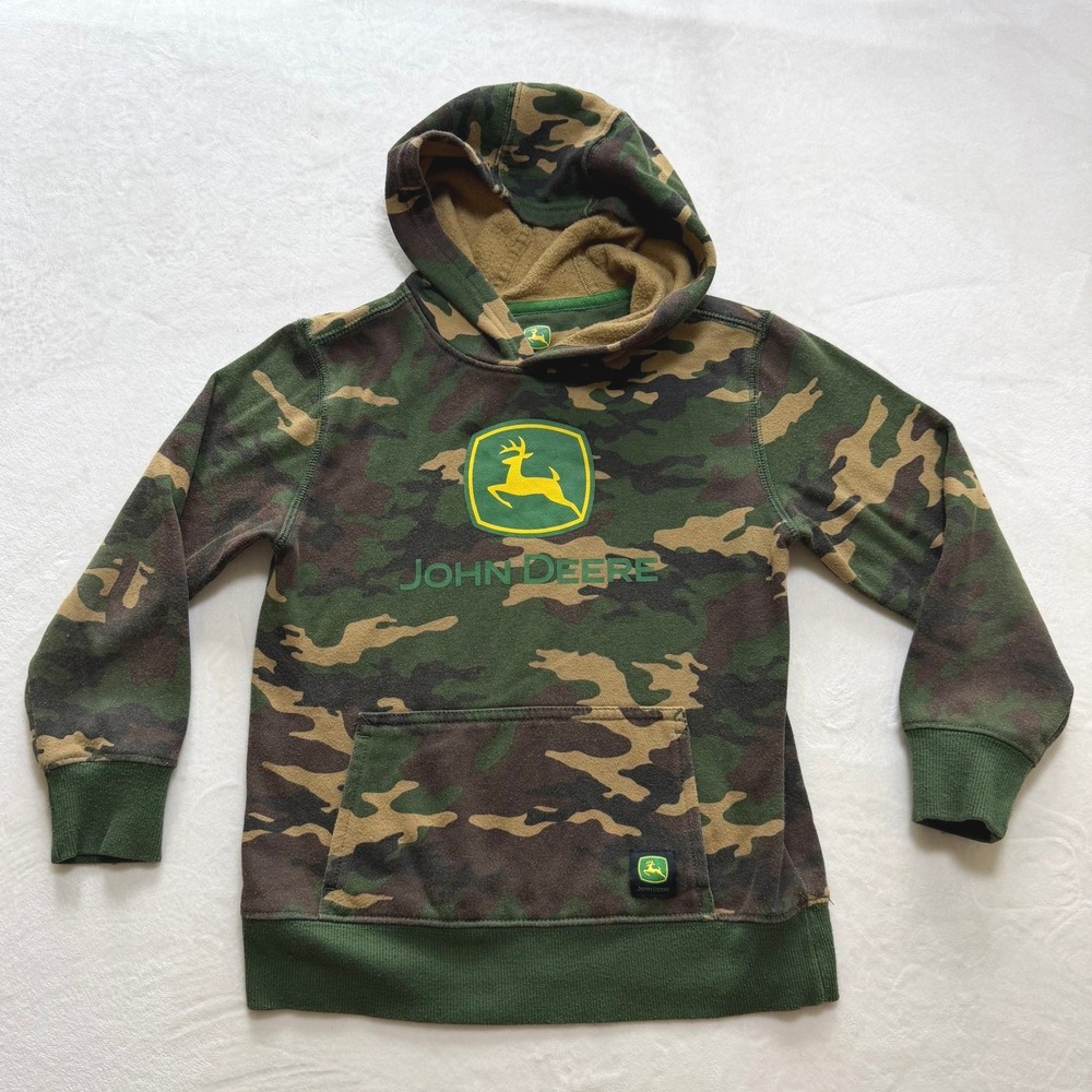 John Deere Hoodie Kids XS 4/5 Green Camo Logo Pullover Sweatshirt Camouflage